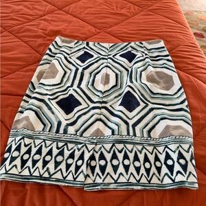 Geometric Pattern Knit Skirt in Navy, Teal & Cream